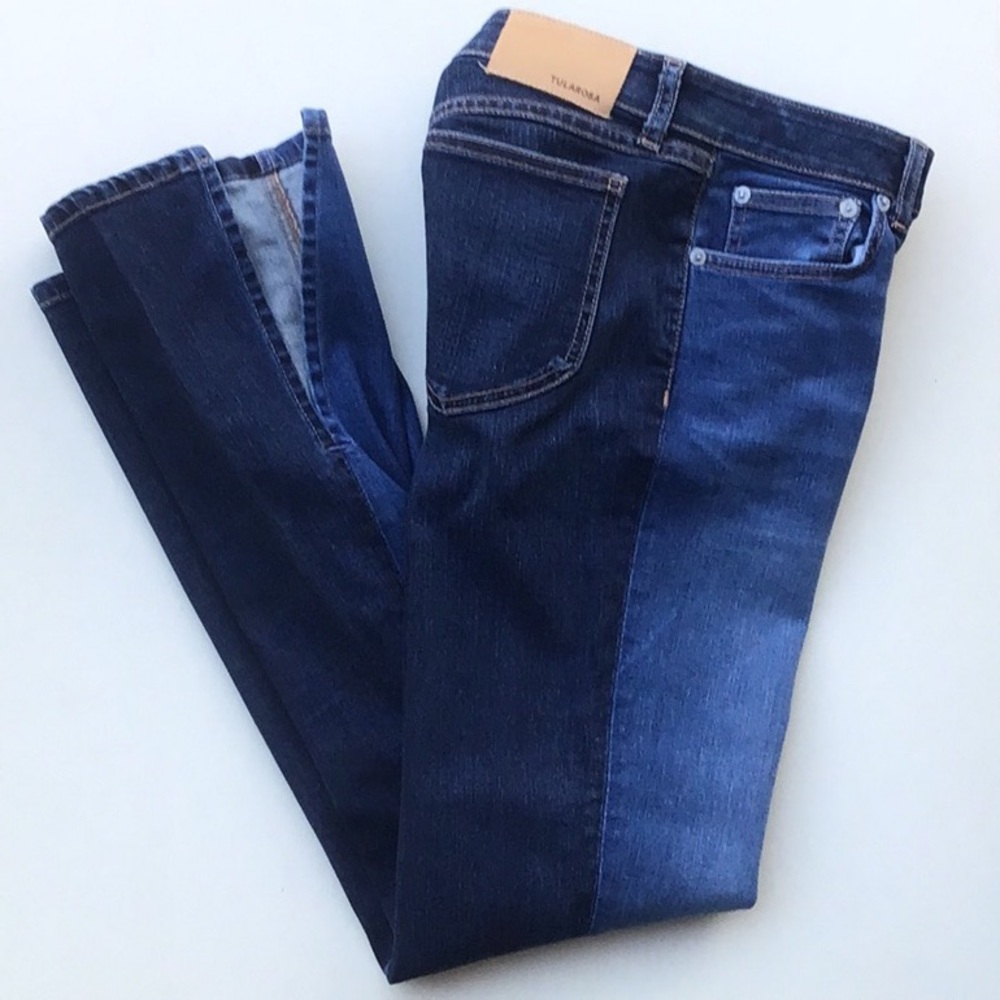 Tularosa Sage twist Morocco contrast two tone denim slit petite jeans